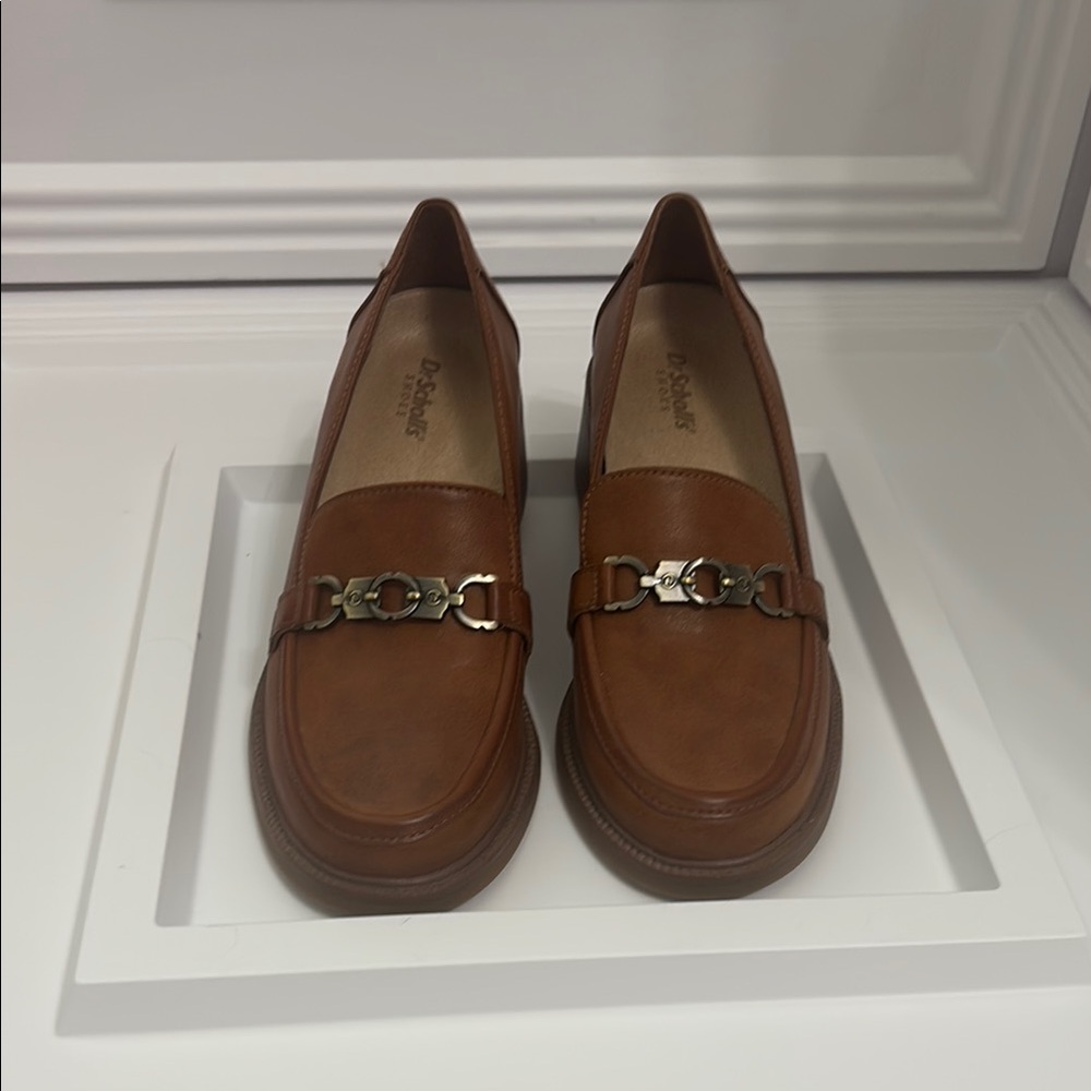 Dr. Scholl's Brown Leather Loafers with Metal Detail